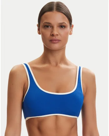 Top de bikini pentru femei,  albastru, design reversibil, material elastic