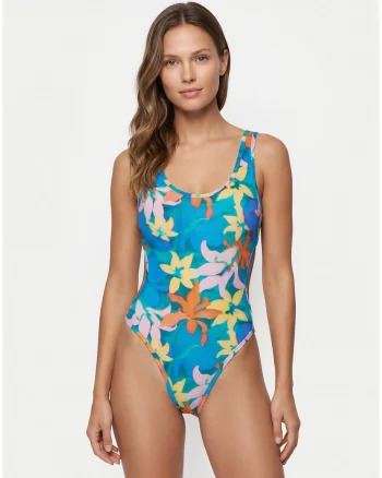 Costum de baie dama,  floral, multicolor, material reciclat