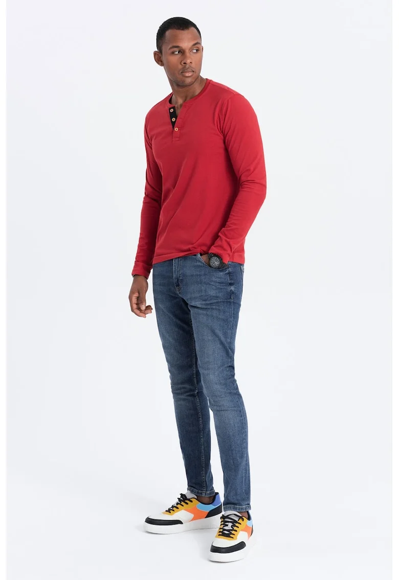 Bluza din bumbac cu fenta cu nasturi, Rosu