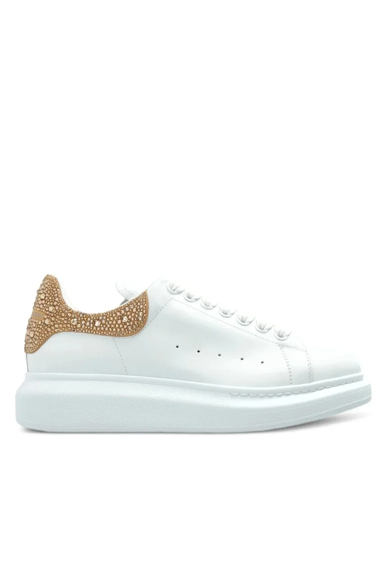 Sneakers femei,  Oversized Crystals, Alb/Galben
