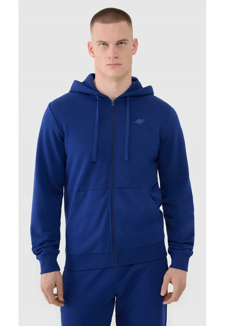 Hanorac barbati  bleumarin, fermoar, gluga, bumbac