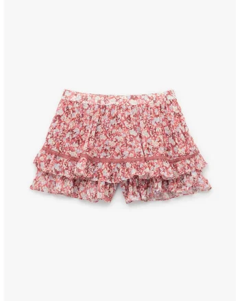 Fusta-pantalon scurta cu model floral, Alb/Roz prafuit
