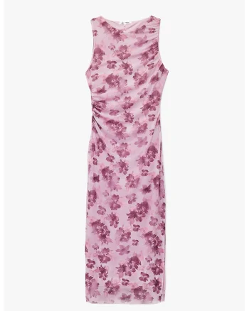 Rochie midi cu model, Roz pastel/Roz fandango