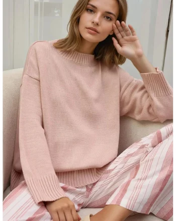 Pulover dama,  confortabil, roz, tricot