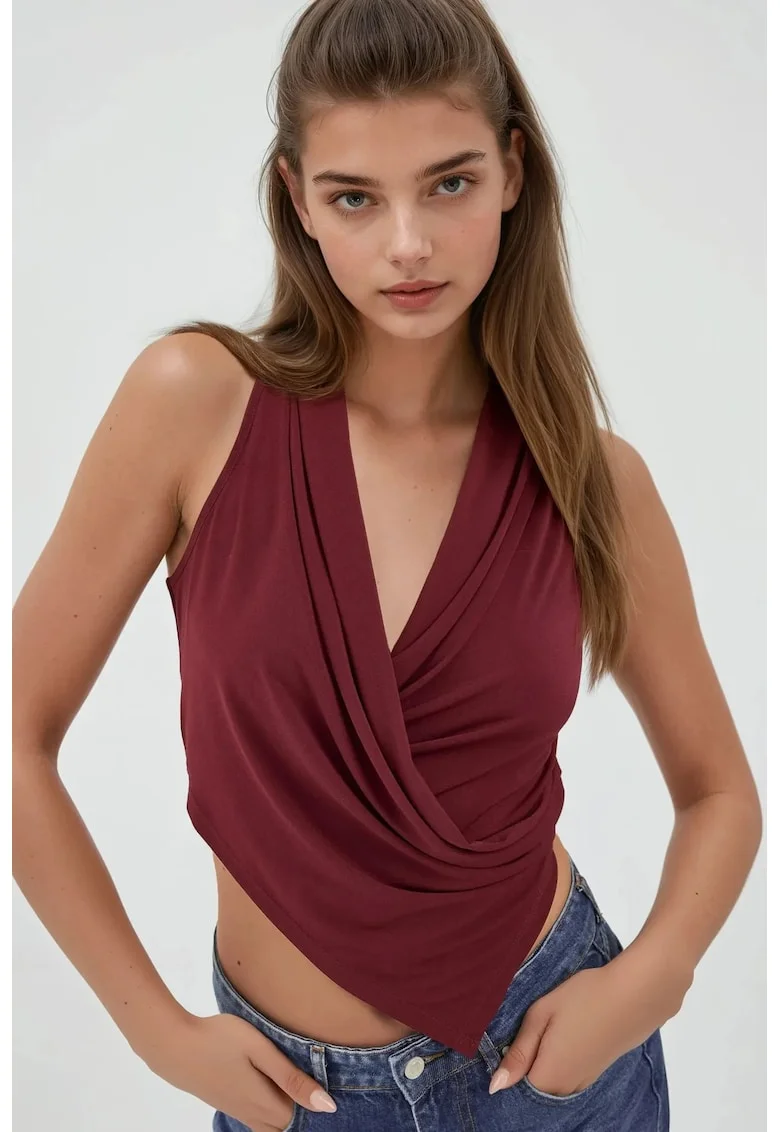 Tricou dama  croiala slim fit, fara maneci, textil, rosu