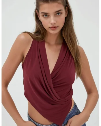 Tricou dama  croiala slim fit, fara maneci, textil, rosu