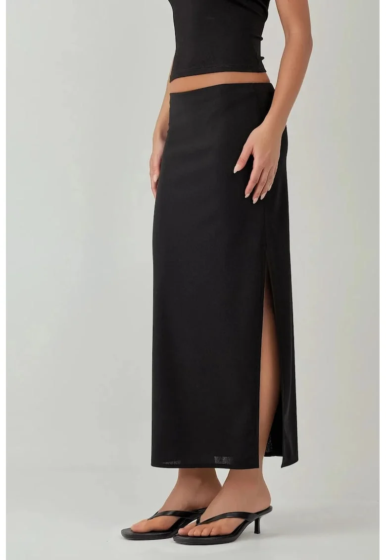 Fusta maxi,  talie joasa, neagra, textil