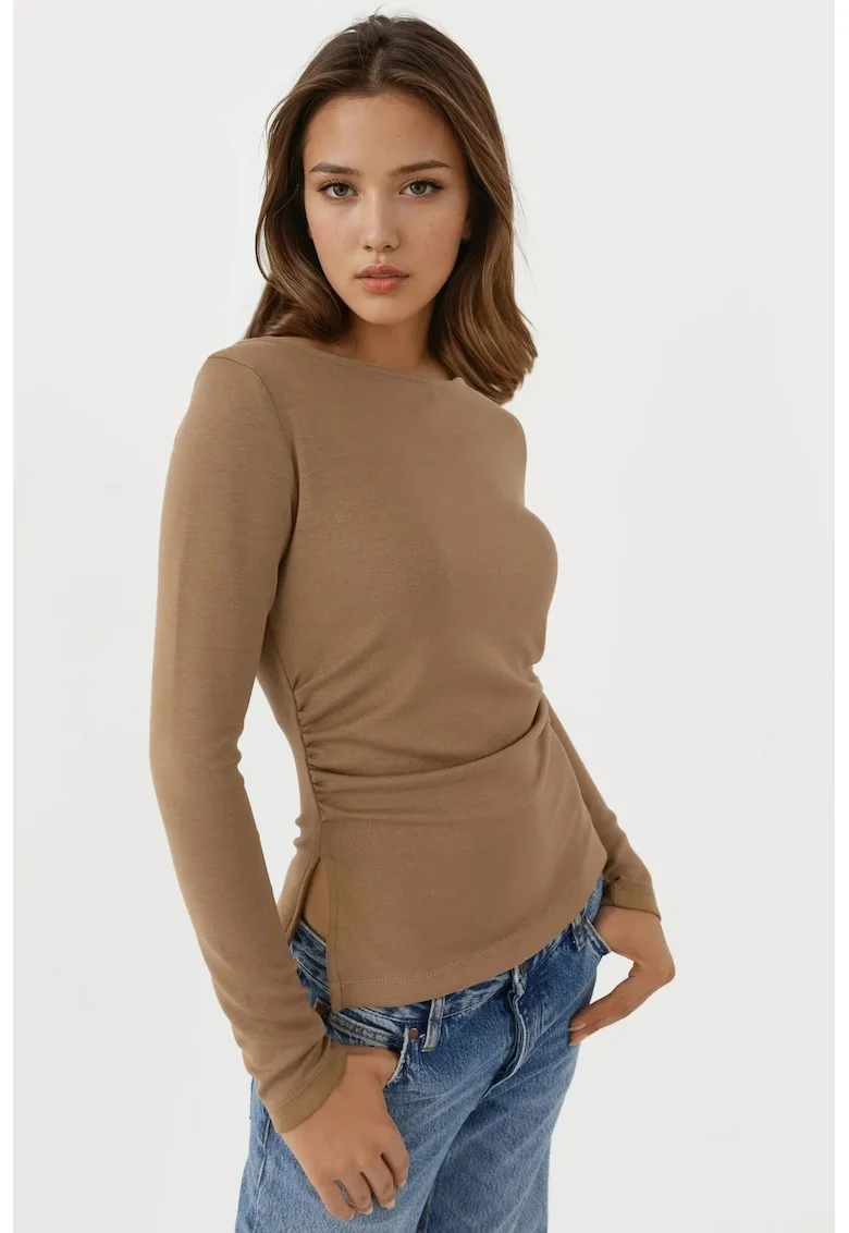 Bluza dama,  cu maneca lunga, tricot, bej