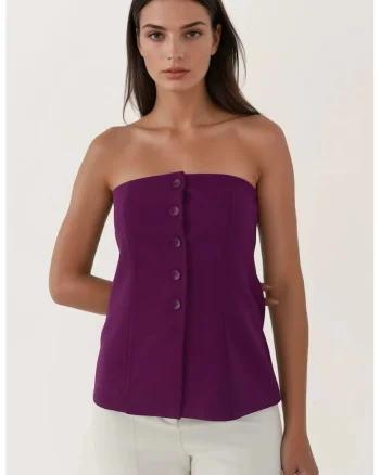 Top fara bretele dama  textil, cu nasturi, mov
