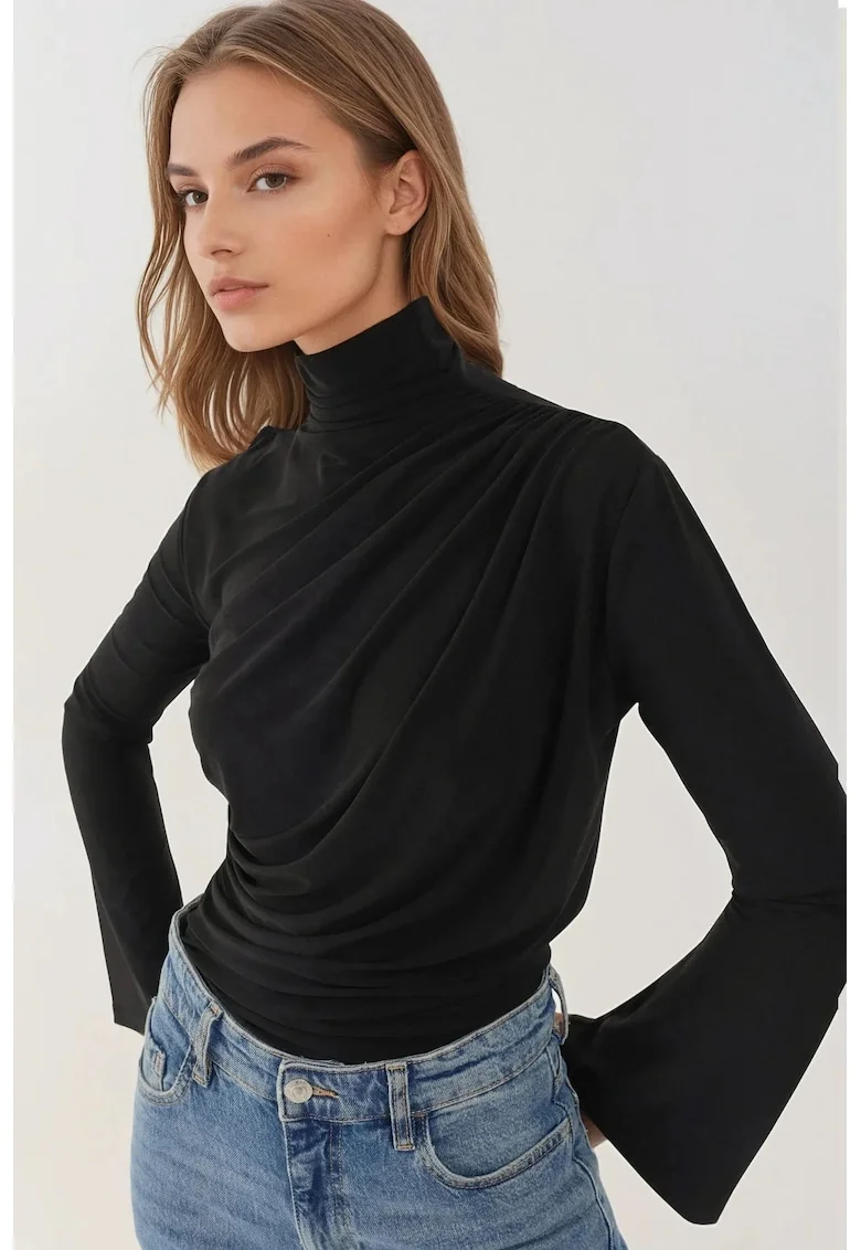 Bluza dama,  eleganta, tricot, maneca lunga, croiala slim, negru