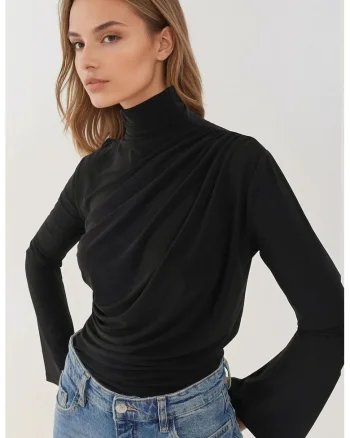 Bluza dama,  eleganta, tricot, maneca lunga, croiala slim, negru