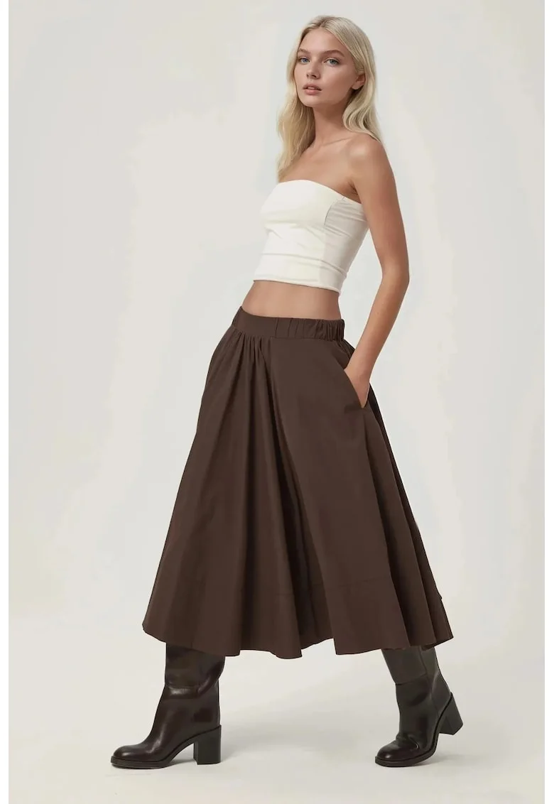 Fusta dama,  Fusta Maxi A-Form Fit, maro, material textil