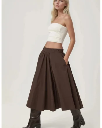 Fusta dama,  Fusta Maxi A-Form Fit, maro, material textil