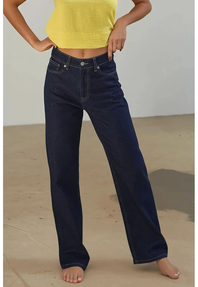 Blugi dama  denim, croiala dreapta, albastru inchis