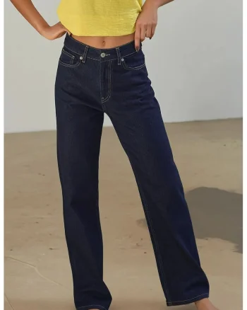 Blugi dama  denim, croiala dreapta, albastru inchis