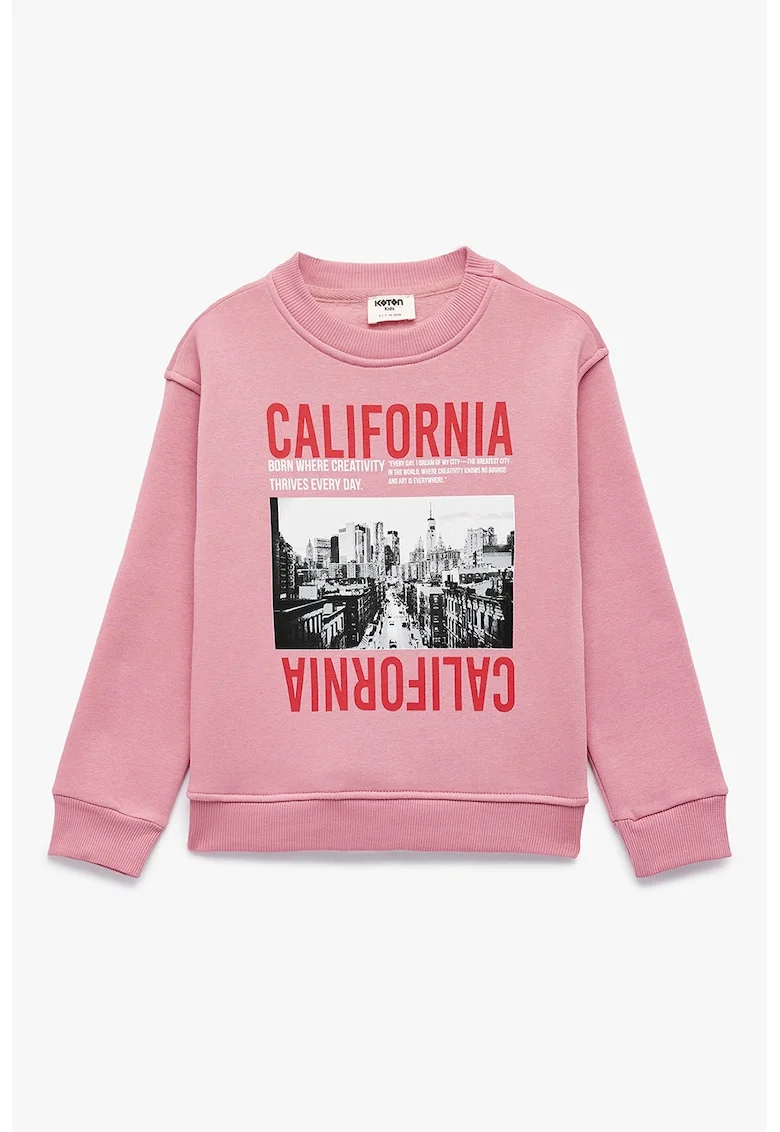 Bluza de trening regular fit cu imprimeu foto, Roz