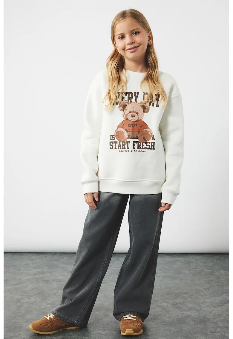 Bluza de trening regular fit cu imprimeu foto, Alb/Maro