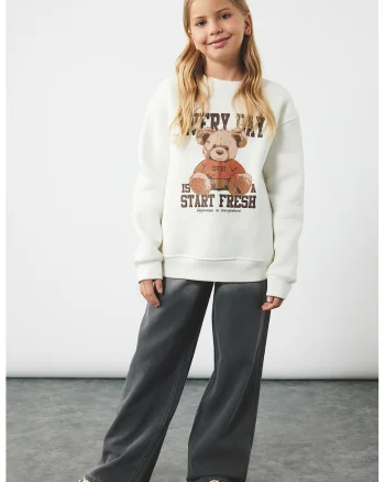 Bluza de trening regular fit cu imprimeu foto, Alb/Maro