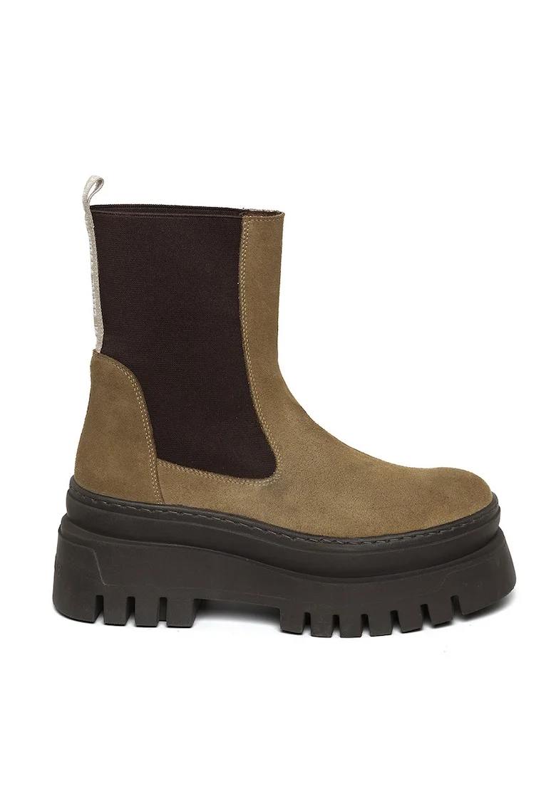 Ghete Chelsea de piele Cassandra, Maro taupe
