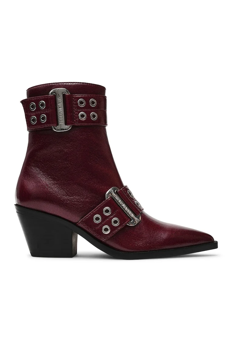 Botine de piele ecologica cu toc, Rosu inchis
