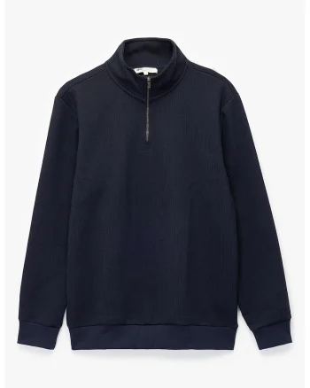 Bluza de trening cu aspect texturat si guler mediu, Bleumarin