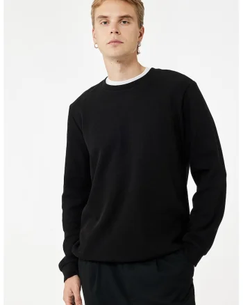 Bluza de trening cu decolteu la baza gatului si model uni, Negru