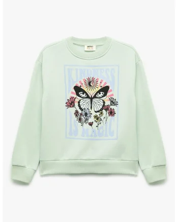 Bluza de trening cu decolteu la baza gatului si design grafic, Verde pal