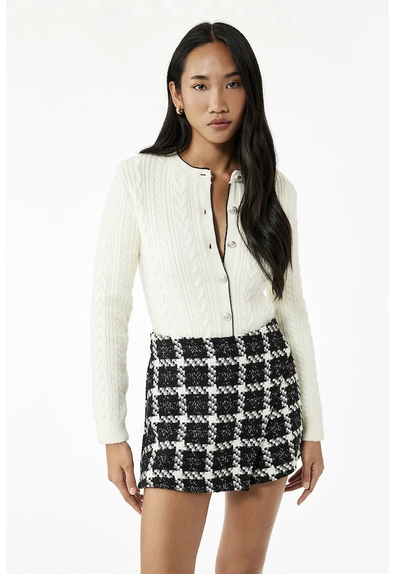 Cardigan din amestec de lana cu design torsade, Alb fildes
