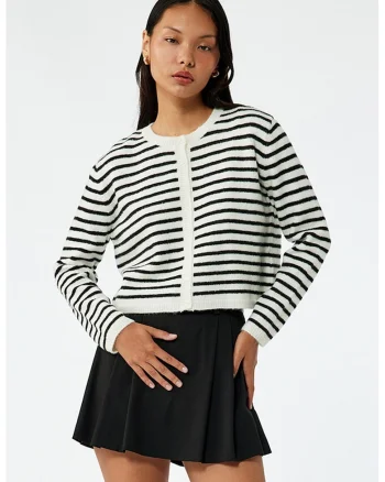 Bluza crop cu dungi, Negru/Alb optic