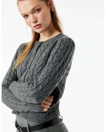 Cardigan crop cu nasturi, Gri inchis melange
