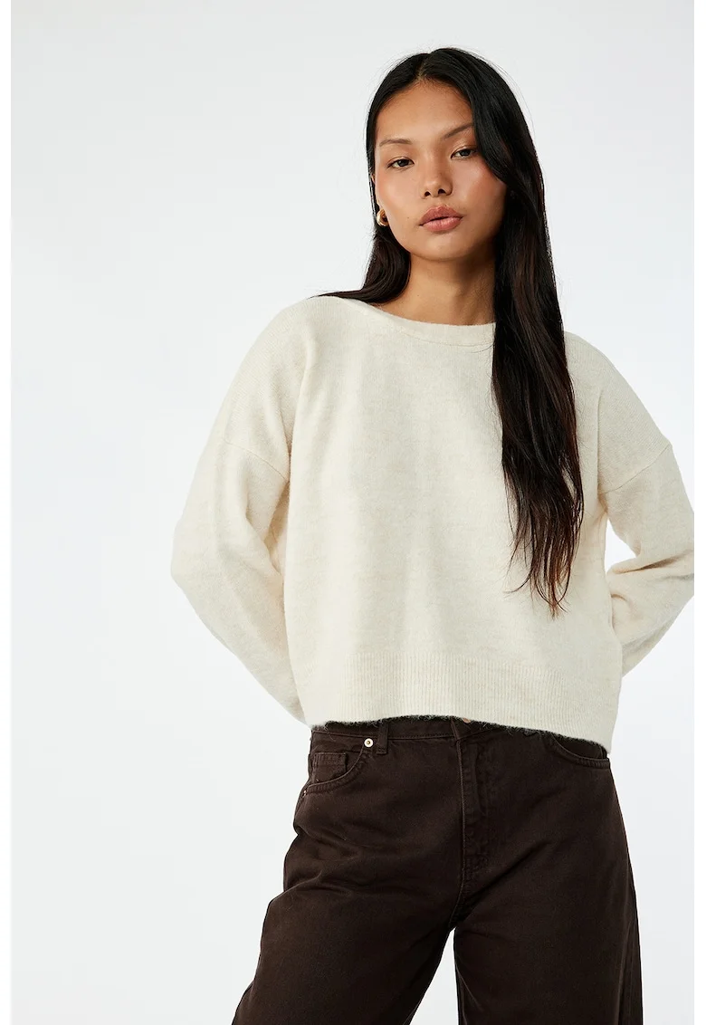 Pulover lejer crop, Alb fildes