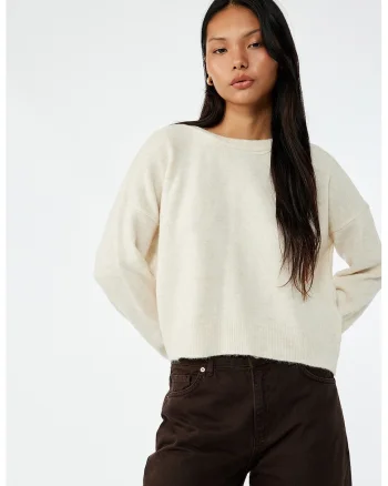 Pulover lejer crop, Alb fildes