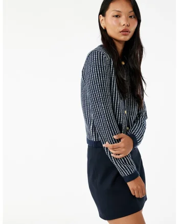 Cardigan tricotat cu nasturi, Alb/Albastru inchis