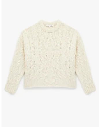 Pulover crop cu decolteu la baza gatului, Crem