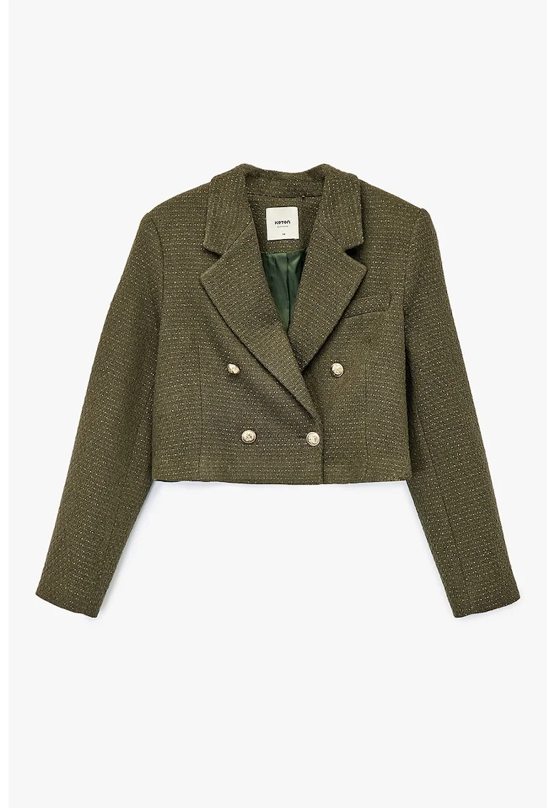 Sacou crop cu design doua randuri de nasturi, Verde inchis