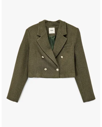 Sacou crop cu design doua randuri de nasturi, Verde inchis