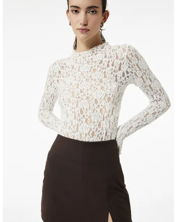 Bluza crop din amestec de bumbac, Alb murdar/Transparent