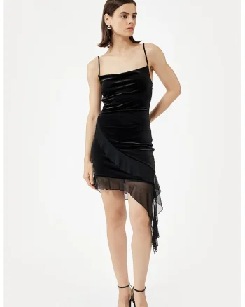 Rochie scurta cu segmente semitransparente, Negru
