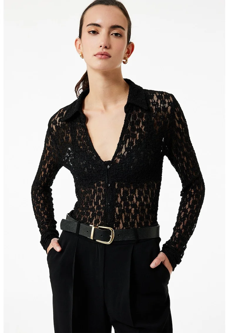 Camasa slim fit semitransparenta, Negru/Transparent