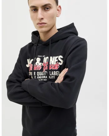 Hanorac din amestec de bumbac organic cu logo, Alb/Negru/Coral