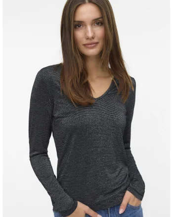 Bluza slim fit cu insertii stralucitoare, Negru/Argintiu