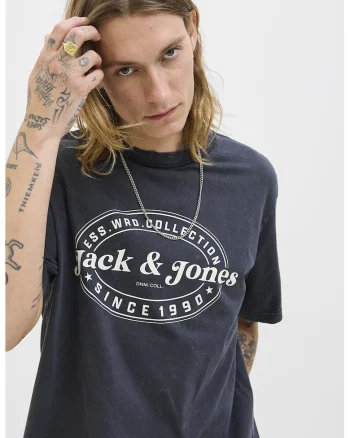Tricou cu imprimeu si maneci cazute, Bleumarin