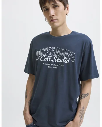 Tricou de bumbac cu imprimeu si decolteu la baza gatului, Gri/Gri carbune