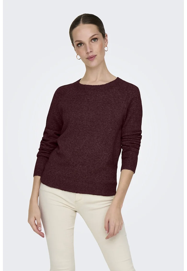 Pulover tricotat fin cu maneci raglan, Rosu inchis