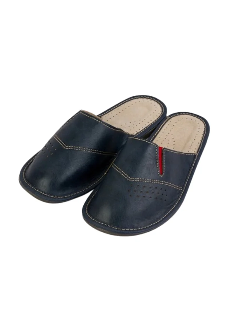 Papuci de barbati din piele albastru marin, Bleumarin