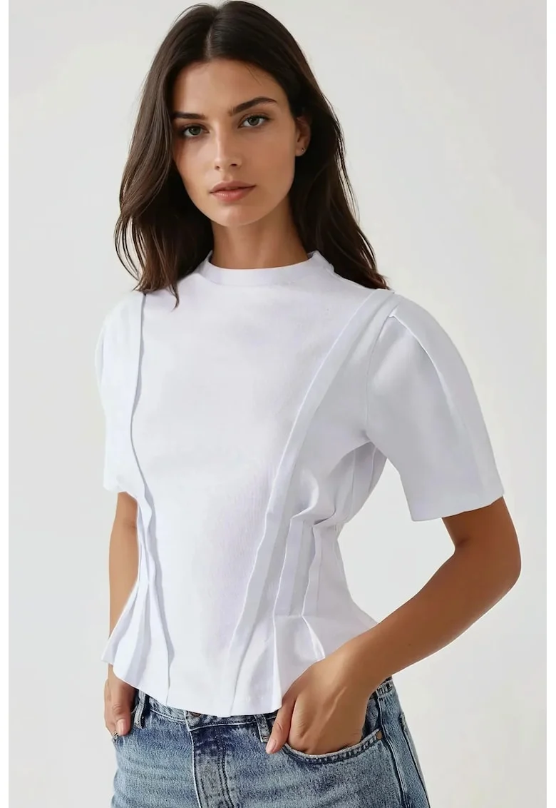 Tricou dama  jerseu, decolteu rotund, alb