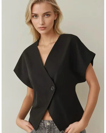 Bluza pentru dama,  cu decolteu in V, bumbac, negru