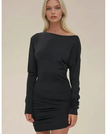 Rochie mini mulata,  decolteu tip barca, negru, jerseu
