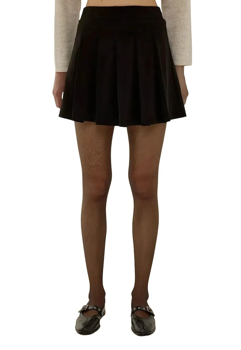 Fusta mini plisata,  poliester/elastan, negru