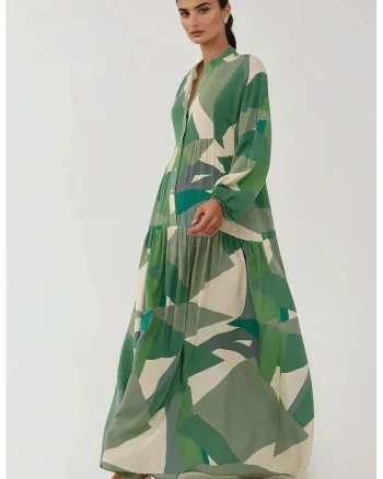 Rochie maxi,  viscoza, verde
